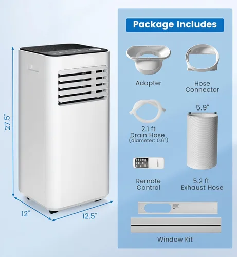 Miniatura 7 de KOTEK Aire acondicionado portátil para habitación de hasta 250 pies cuadrados, unidad de CA 3 en 1 de 8000 BTU para dormitorio con deshumidificador