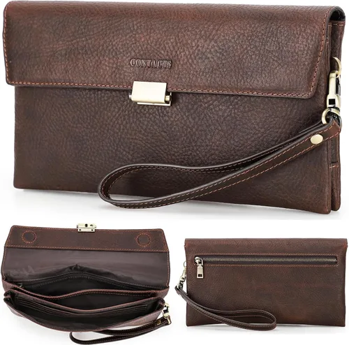 Miniatura 10 de Funda de piel de grano superior para hombre y mujer, múltiples bolsillos/ranuras, RFID de gran capacidad para tarjetas, cheques, dinero, pasaporte