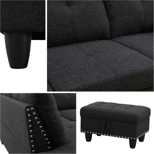 Miniatura 5 de Sofá seccional en forma de L con chaise móvil y otomana de almacenamiento, cómodo sofá modular convertible de 3 piezas para sala de estar