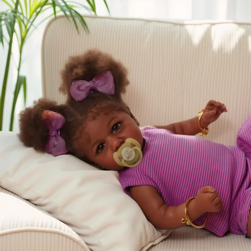 Miniatura 5 de ADFO Muñecas Reborn con cuerpo blando de bebé negro - Muñecas de bebé realistas de 22 pulgadas (niña), tono de piel caramelo, muñeca de bebé