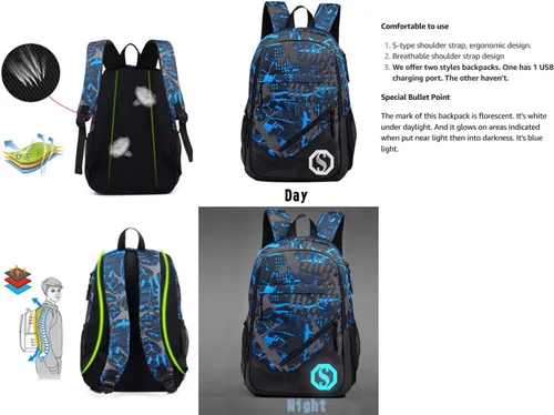 Miniatura 3 de JiaYou - Mochila escolar unisex de 20L, de moda, con marca fluorescente, juegos de 2 o 3