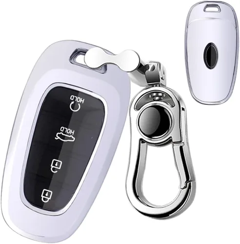 Funda para llavero, compatible con Hyundai Sonata Santa fe Tucson 2020 2021 2022 con llavero de goma suave con llavero, color plateado