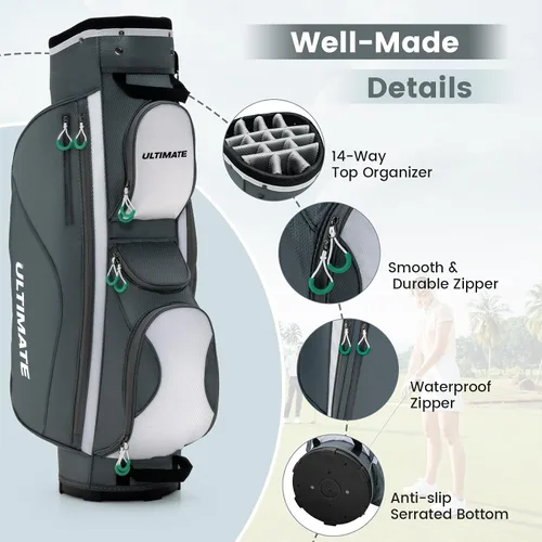 Miniatura 6 de Goplus Bolsa de carrito de golf con 14 divisores superiores, bolsa de golf con 7 bolsillos con cremallera, bolsa refrigerante, capucha para lluvia