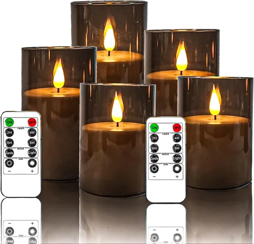 Miniatura 6 de NICEME Velas parpadeantes sin llama gris, velas LED acrílicas que funcionan con pilas, con control remoto y temporizador, velas sin llama