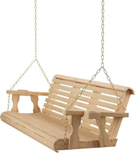 Miniatura 27 de Columpio Amish resistente para terraza (800 lb) con cadenas para colgar y posavasos Tinte negro semisólido