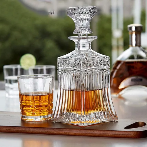 Miniatura 4 de Decantador de vidrio con tapón geométrico hermético, decantador de whisky para vino, bourbon, brandy, licor, jugo, agua, enjuague bucal, vidrio