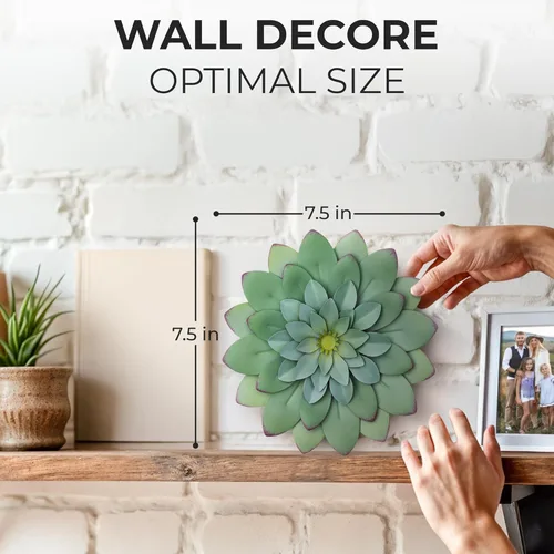 Miniatura 2 de Everydecor Decoración de pared colgante de suculentas, verde, pintado a mano, arte de flores de metal 3D para sala de estar, dormitorio, cocina