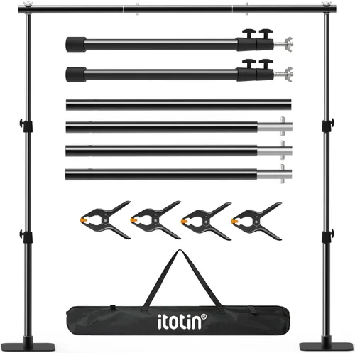 Kit de soporte de fondo para fotos, 6.5 x 10 pies, soporte de fondo de fotografía ajustable con base plana de metal para fiestas de cumpleaños, baby