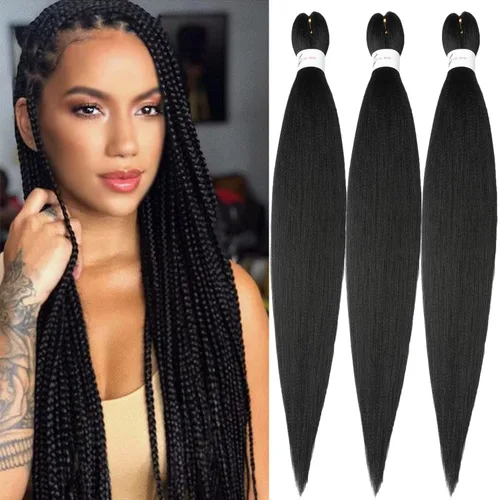 Miniatura 9 de Cabello trenzado preestirado negro natural, cabello largo trenzado de 32 pulgadas, 8 paquetes de extensiones de cabello trenzado profesional
