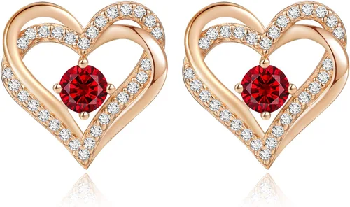 Aretes CDE Forever Love Heart de plata de ley 925, chapados en oro rosa, con piedra de nacimiento de diciembre, circonita cúbica de calidad 5 A,