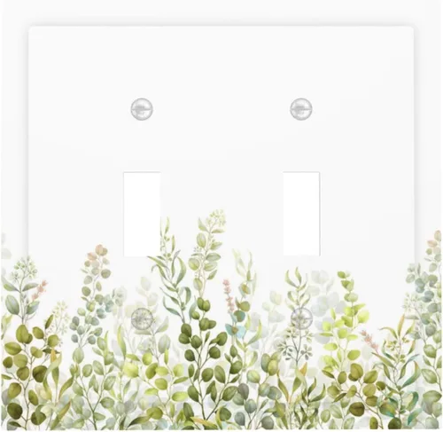 Cubiertas Decorativas para Placas de Interruptor Boho Country Eucalipto Rústico Acuarela Hojas Verdes 2 Gang Placa de Pared Cubierta de Placa de