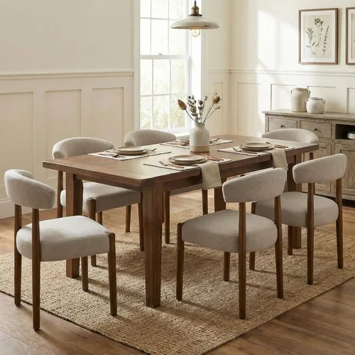 Miniatura 10 de VKNOW Juego de 2 sillas de comedor de madera, modernas sillas de comedor tapizadas con patas de madera de nogal y respaldo curvo, sillas de cocina
