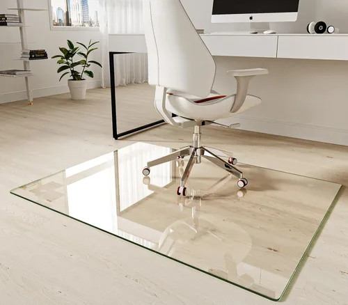 Koonmi Tapete para silla de vidrio templado de 36"x48" - Tapete premium para silla de oficina para suelos de madera dura y alfombra de pelo bajo con