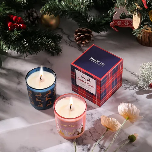 Miniatura 5 de ROMIIE ZOI Vela perfumada de Navidad - Vela de cera de soja de 6oz, reno navideño, infundida con aroma a menta - Caja de regalo de tartán escocés