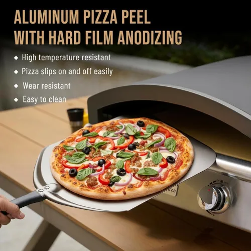 Miniatura 4 de Pala de pizza de aluminio de 14 pulgadas, paleta de torneado de pizza de metal extra grande, espátula antiadherente para pizza ooni horno, hornear