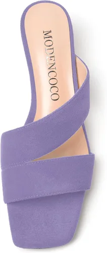 Miniatura 3 de MODENCOCO Sandalias casuales de tacón bajo para mujer, de gamuza y puntera cuadrada, 2 pulgadas