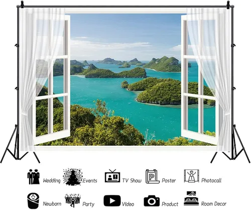 Miniatura 4 de Fondo de paisaje de ventana de 5 x 3 pies con vista al mar, paisaje natural, fondo de fotografía, decoración del hogar, accesorios para cabina
