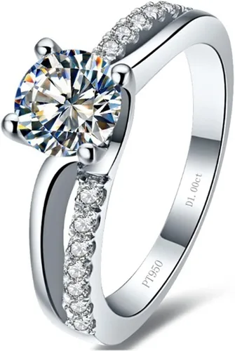 Miniatura 7 de THREE MAN Excelente anillo de compromiso de diamantes de imitación NSCD de 1 CT con 4 puntas para mujer, plata esterlina