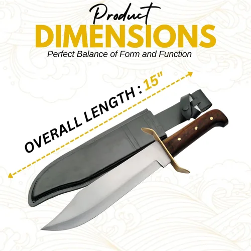 Miniatura 3 de SZCO Full Tang Bowie Cuchillo de Caza de Hoja Fija de 15 Pulgadas - Cuchillo de Campamento con Funda de Cuero para Hombres - Mango de Agarre Firme