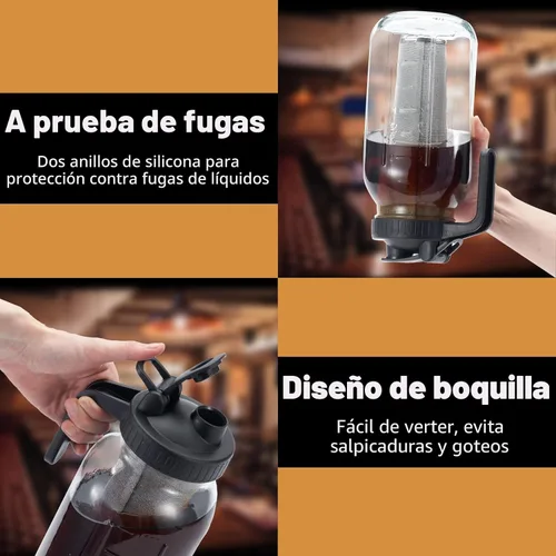 Miniatura 4 de Cafetera de Preparación en Frío Mason - Jarra de Café Helado de 64oz con Cuchara Mezcladora de Acero Inoxidable y Filtro Súper Denso, 3 Pasos