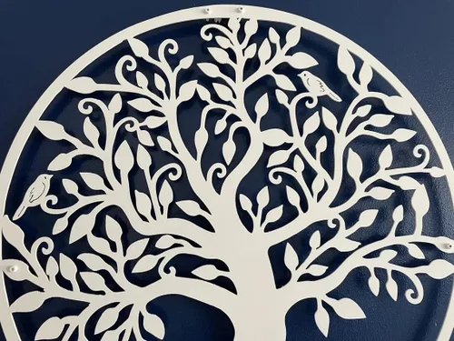 Miniatura 6 de DEKADRON Arte de pared de metal, árbol de la vida blanco, árbol genealógico de metal, silueta de pared de metal, decoración de pared de metal