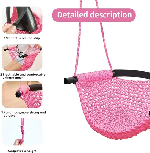 Miniatura 2 de Columpio tejido a mano para niños, columpio para niños con cuerdas ajustables, juego de columpio seguro para niños, para interiores, exteriores, Rosa