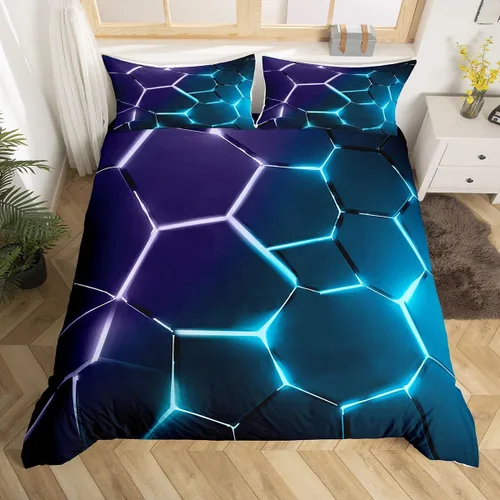 Miniatura 23 de Feelyou Juego de funda de edredón de panal de abeja, color verde y amarillo, juego de ropa de cama hexagonal para niños y niñas, funda de edredón