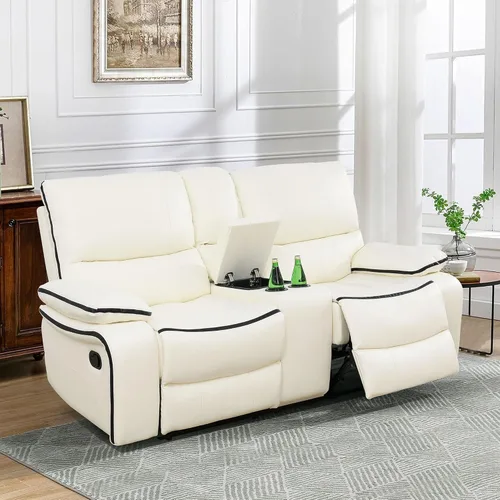 Miniatura 16 de Muebles de sala de estar, sofá reclinable de cuero, sofá reclinable manual con portavasos para casa/dormitorio/oficina/apartamento (negro/1 pieza)