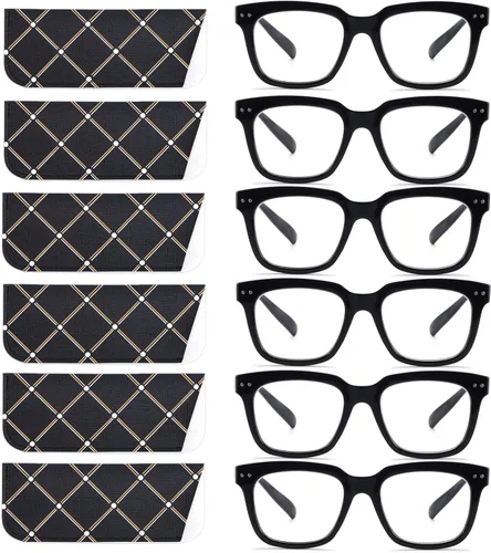 Paquete de 6 lentes de lectura de moda para mujeres y hombres, bloqueo de luz azul, lectores cuadrados de gran tamaño con bisagra de resorte Paquete