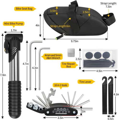 Miniatura 5 de Kit de Reparación de Bicicleta, Bolsa de Reparación de Bicicleta con Bomba de Neumáticos, Kit de Herramientas de Bicicleta para Viajes de Camping