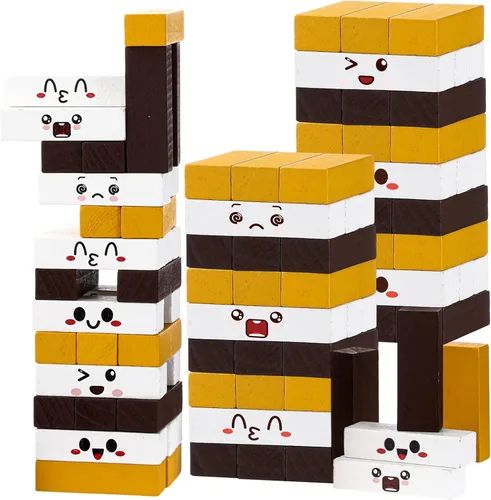 Soulchen 54 piezas de bloques de madera apilables divertidos malvaviscos juegos de fiesta de campamento de 3 colores de galletas apilables juguetes