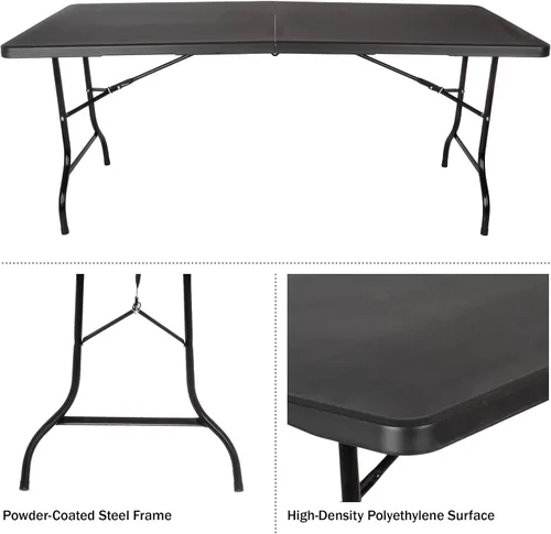 Miniatura 5 de Lavish Home Mesas plegables portátiles – Escritorio plegable portátil ligero – Mesa de plástico de 6 pies de largo para camping, jugar a las cartas