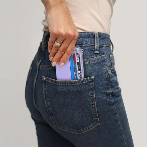 Miniatura 8 de Sodsay Estuche para tarjetas, cartera delgada con bolsillo frontal, para mujer, sujetatarjetas con llavero
