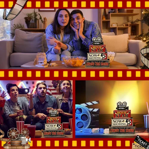 Miniatura 6 de Britimes Juego de 4 piezas de decoración de mesa de noche de película, juego de decoraciones de bandeja escalonada de Navidad, estrella de película