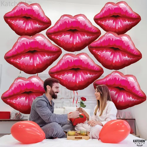 Miniatura 9 de KatchOn, Globos de corazón rosa claro, enormes, paquete de 18 Decoración de globos de labios rojos, decoración de San Valentín Globo de papel