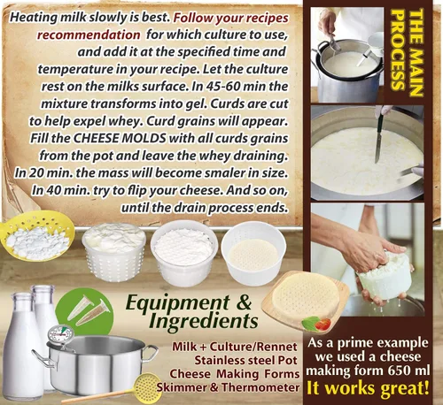 Miniatura 6 de PetriStor - Kit de 16 piezas de queso suave para principiantes - Moldes de queso pequeños - Moldes de queso crema para hacer queso - Molde