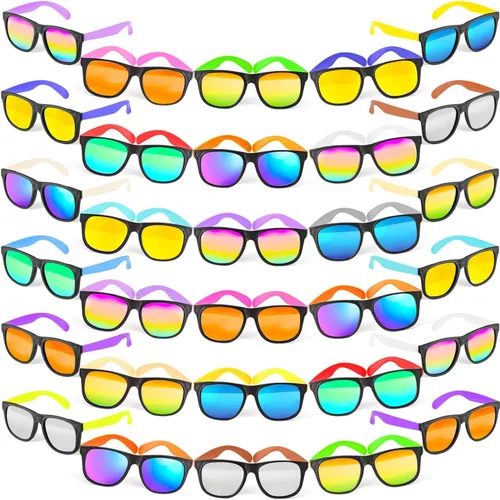 Paquete de 32 lentes de sol a granel con protección UV, 16 colores neón de los años 80 de plástico retro, regalos de fiesta en la piscina,