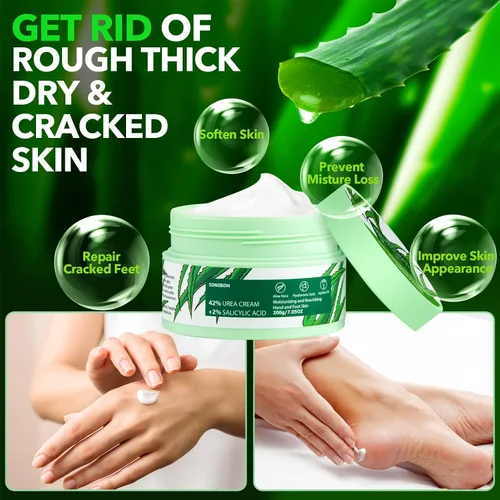 Miniatura 3 de Crema de urea 42 por ciento para pies, 7.0 onzas, 2% ácido salicílico, aloe vera, ácido hialurónico, crema hidratante profundamente para pies secos