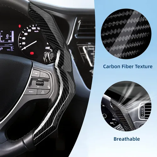 Miniatura 3 de Funda de volante de fibra de carbono con forro antideslizante y diseño segmentado, 2 unidades, protector universal para volante para hombres