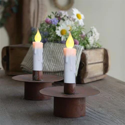 Miniatura 4 de CVHOMEDECO. Velas cónicas parpadeantes LED, velas sin llama con goteo, operadas por batería con temporizador, blancas, 4-3/4 pulgadas, juego de 2