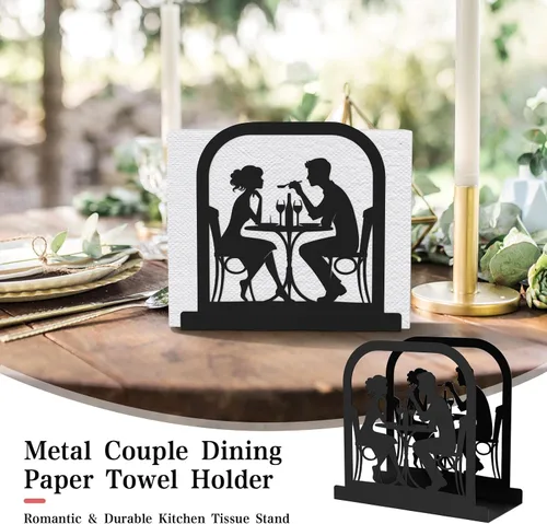 Miniatura 2 de Servilletero de pie moderno para mesa, dispensador de servilletas de metal negro, servilletero, estilo temático de café, adecuado para cocina