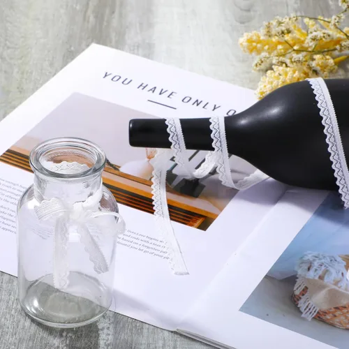Miniatura 6 de Cinta de encaje blanco de 0.4 in de 10 yardas, cinta de encaje de ganchillo para manualidades, encaje elástico ancho para decoración de bodas