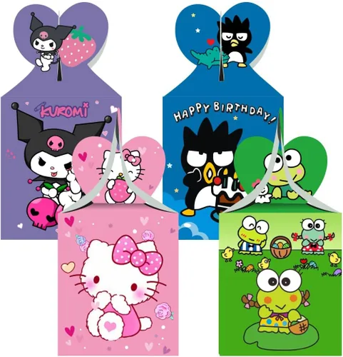 Miniatura 5 de ARHAVI 12 cajas de regalo para fiesta de cumpleaños de niños, Kuromi y mi melodía, Keroppi, pompompurina, Badtz, suministros de decoración de fiesta