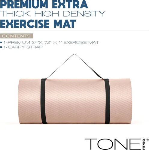 Miniatura 2 de Tone Fitness Esterilla de yoga de 1 pulgada de grosor Alfombrilla de ejercicio antideslizante de alta densidad con correa de transporte para yoga
