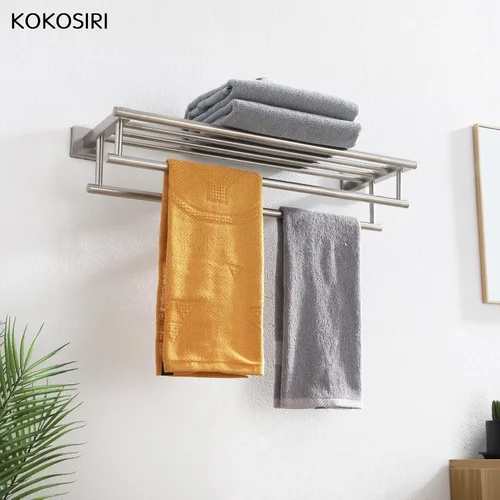 Miniatura 3 de KOKOSIRI Toallero de 20 pulgadas con toalleros dobles para baño, toallero de baño, toallero montado en la pared, acero inoxidable SUS 304, níquel