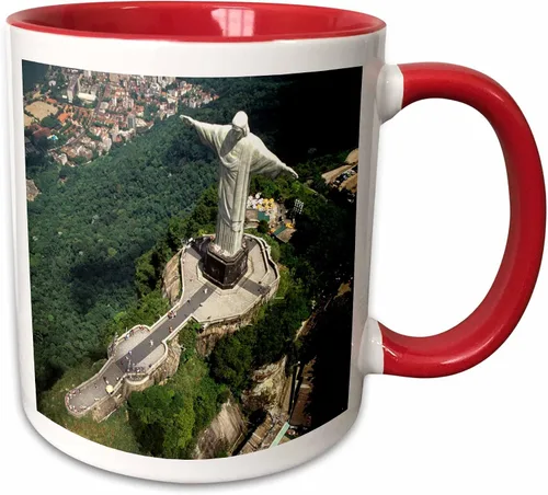 3dRose Corcovado Christ Statue, Río de Janeiro, Brasil-SA04 BBA0018-Bill Bachmann - Taza de dos tonos, 11 onzas, rojo/blanco