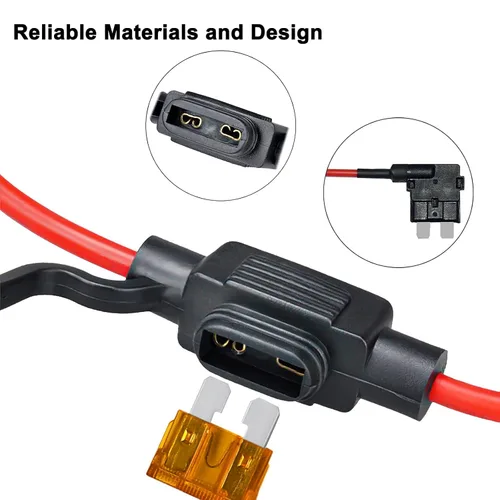 Miniatura 5 de MuHize Kit de 5 Portafusibles en Línea, Portafusibles de 12AWG, Conectores de Fusibles Estándar Automotrices Add-a-Circuit con 100 piezas