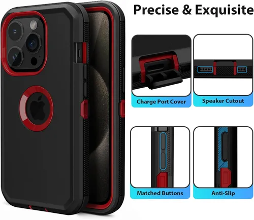 Miniatura 4 de Jiunai Funda para iPhone 15 Pro Max de Servicio Pesado con Protección contra Caídas Sin Pantalla de Doble Capa Resistente a Golpes Deportiva