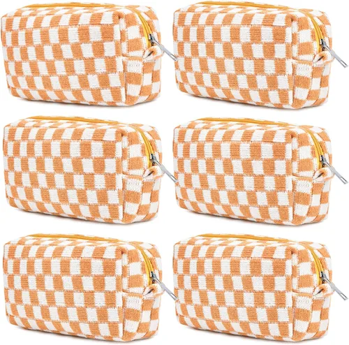 Miniatura 13 de SOIDRAM 6 Piezas Bolsa de Maquillaje a Cuadros Preppy Bolsa de Cosméticos a Granel Rosa Negra Bolsa de Maquillaje Personalizada Bolsa de Viaje de 6