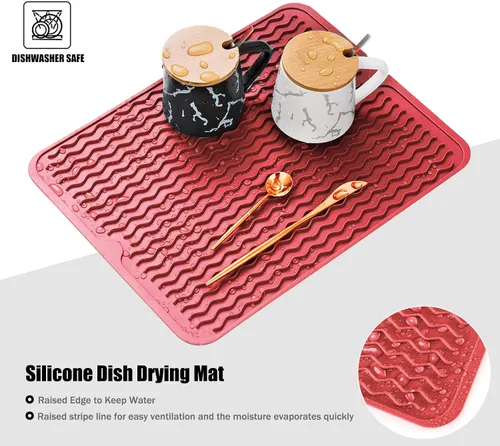Miniatura 3 de Tapete de silicona para secar platos, antideslizante, fácil de limpiar, tapete grande para escurrir platos resistente al calor para encimera
